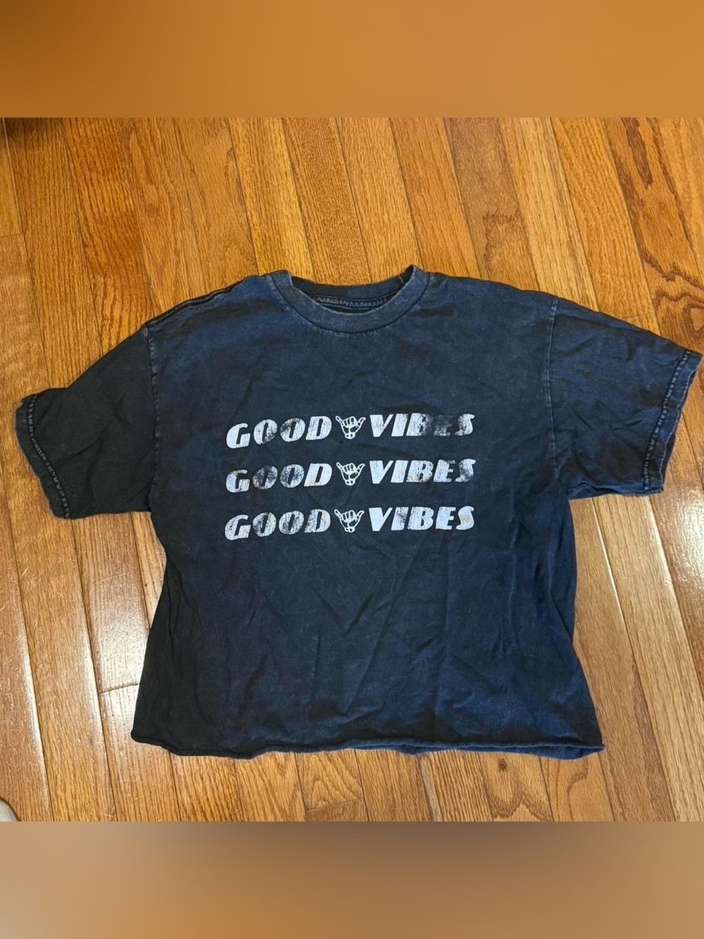 brandy melville faded black good vibes  cropped tee
